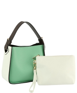 2in1 Fashion Colorblock Satchel Bag GL-0079 EMERALD/WHITE